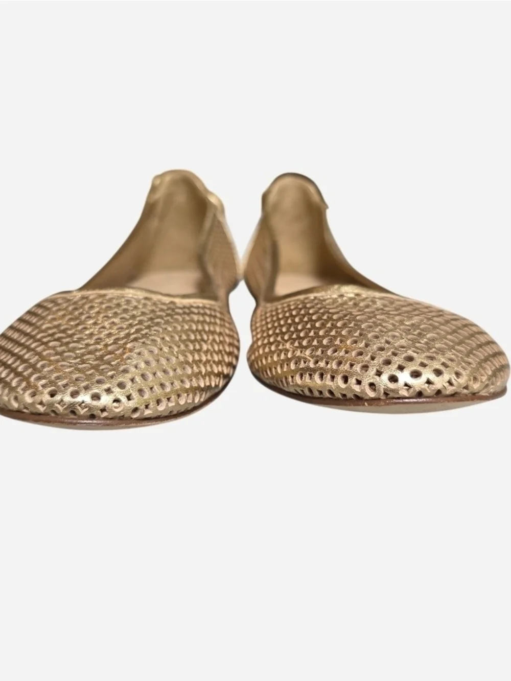 J. Crew Quorra Metallic Gold Leather Perforated Ballet Flats Made In Italy, 8.5